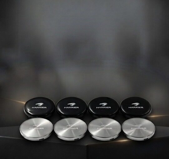 Toyota Harrier rim center caps, black and silver, set of four
