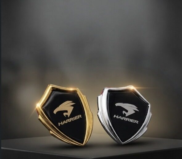 Toyota Harrier premium shield emblems in gold and chrome