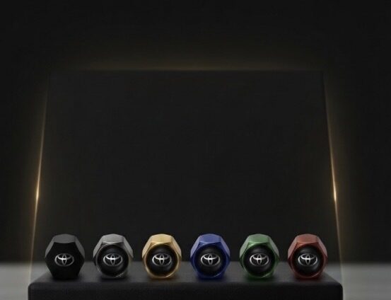 Toyota Corolla aluminum valve stem caps, Toyota edition, six anodized finishes